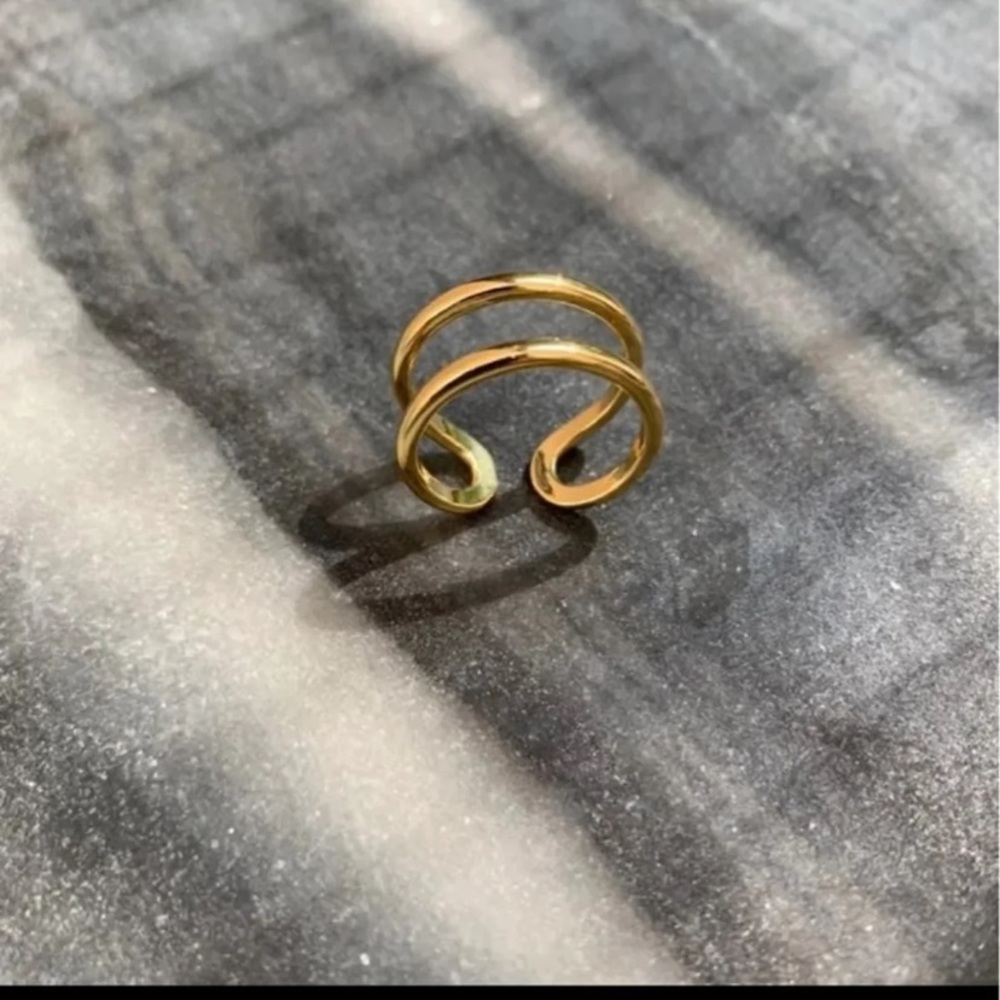 Adjustable minimalistic gold double ring band 18k plated sterling  silver